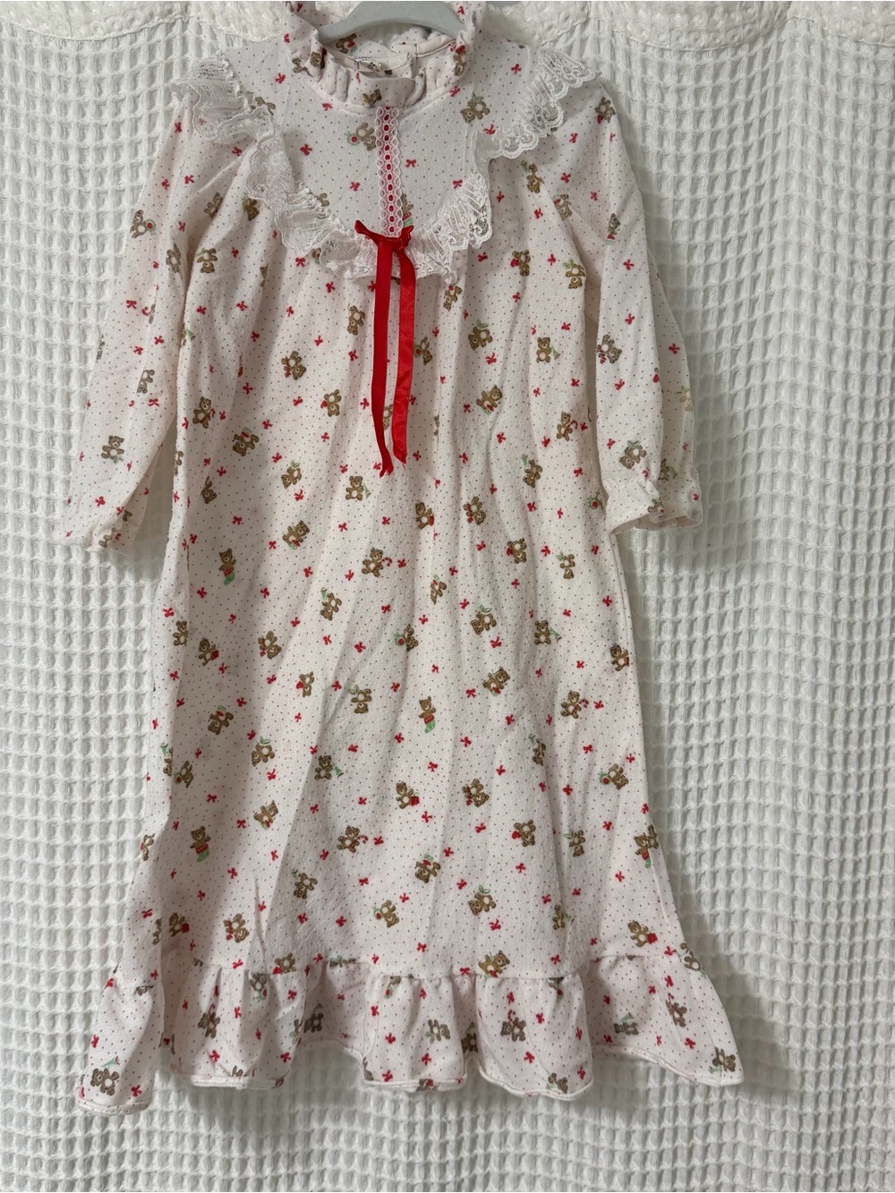Vintage Girls Nightgown with Red Accents and Teddy Bear Print
